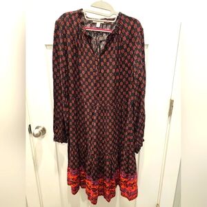 BeachLunchLounge Floral Boho Peasant Dress Black Multi Print Women’s M
